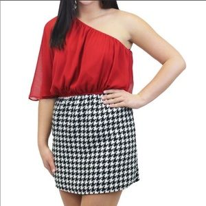 Judith March Red, Black & White One Shoulder Dress
